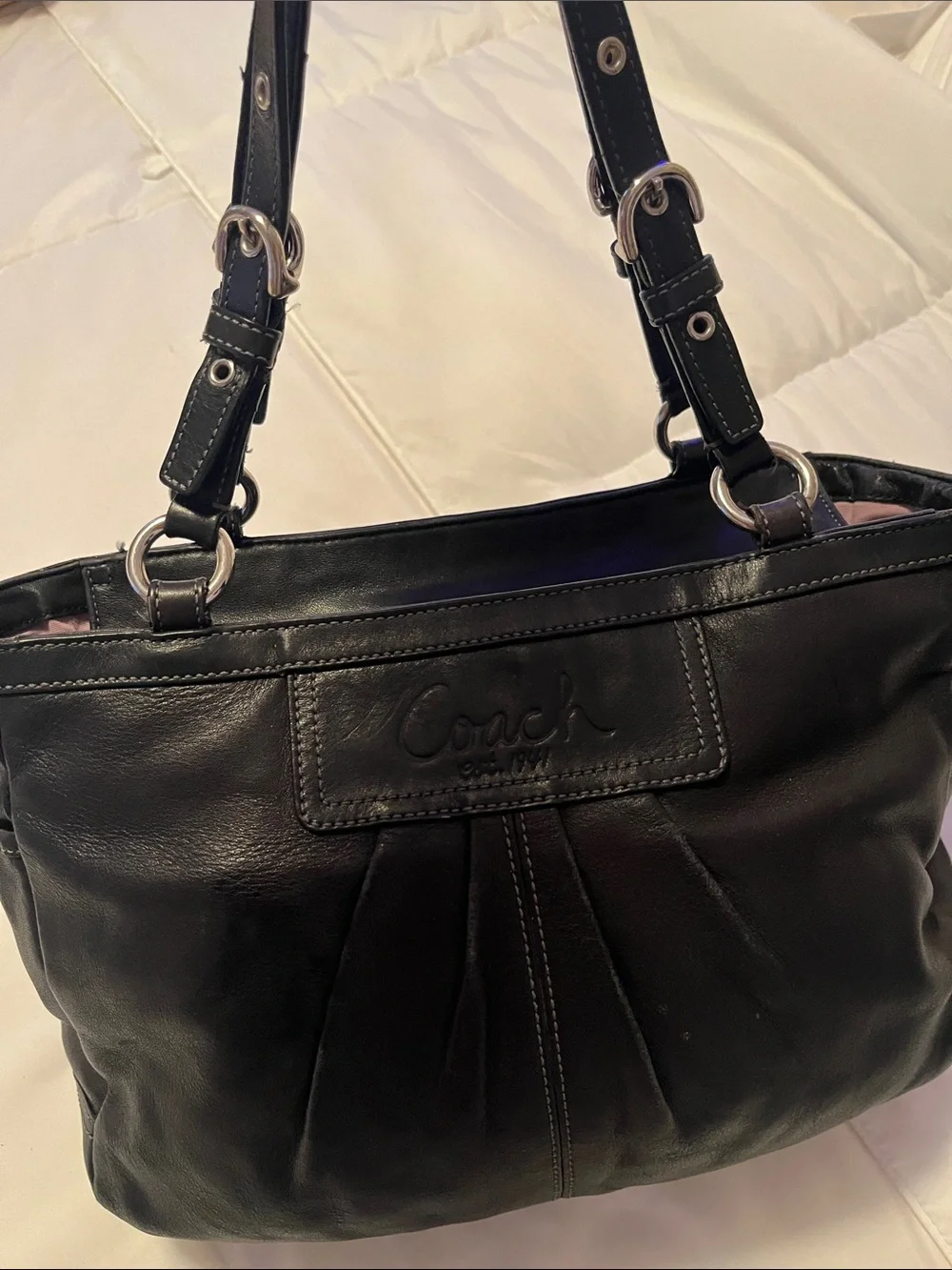 COACH Black Classic Leather East West Gallery Pleated Tote - F13759 No Tag